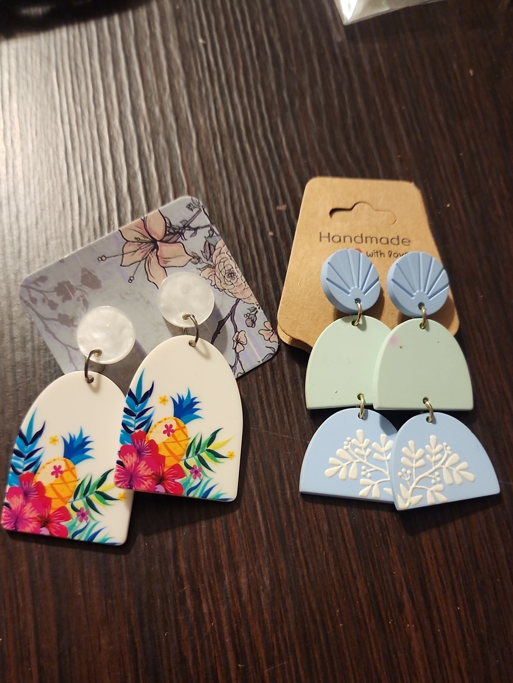 Handmade Blue & White Floral Resin Earrings - Women Accessories